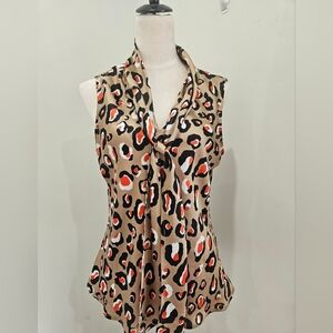 Bar III Leopard Print Sleeveless Tie-Neck Blouse – Size L